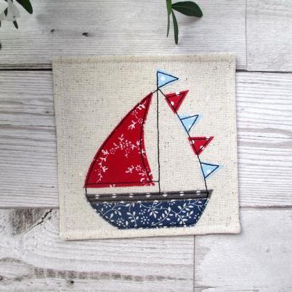 Sailboat Fabric Coaster, Nautical H..