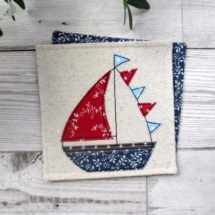 Sailboat Fabric Coaster, Nautical H..