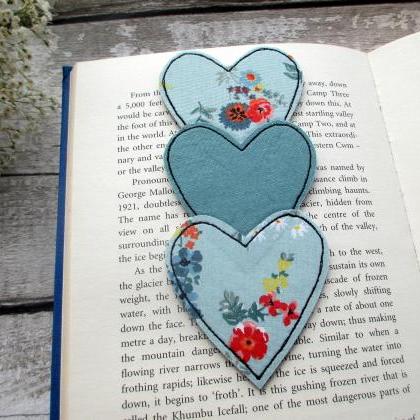 Heart Trio Bookmark, Fabric Bookmar..