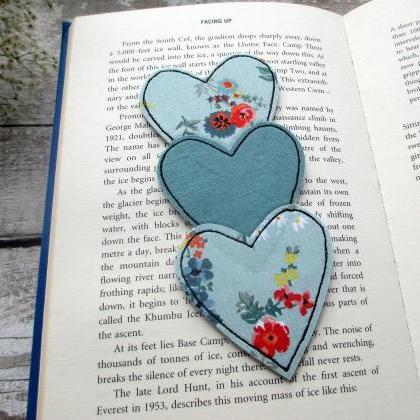 Heart Trio Bookmark, Fabric Bookmar..