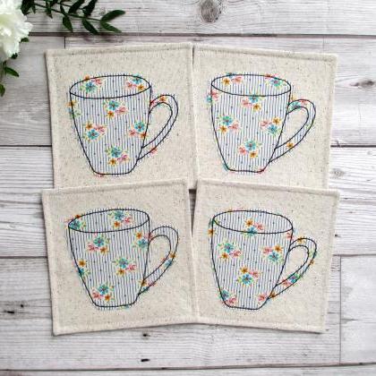 Fabric Coaster Set, Housewarming Gift For A Coffee..