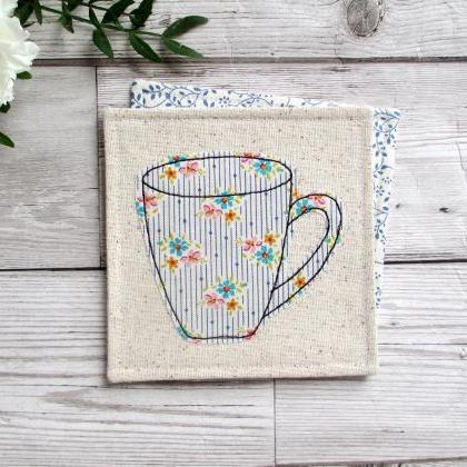 Fabric Coaster Set, Housewarming Gift For A Coffee..