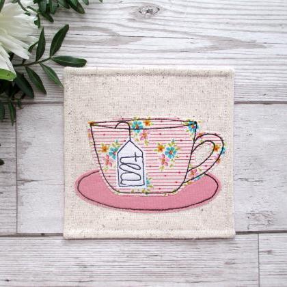 Fabric Tea Cup Coaster, Tea Lover Retirement Gift