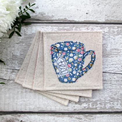Set Of 4 Fabric Coasters, Housewarming Gift For A..