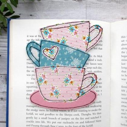 Fabric Bookmark, Tea Cup Stack Bookmark, Gift For..
