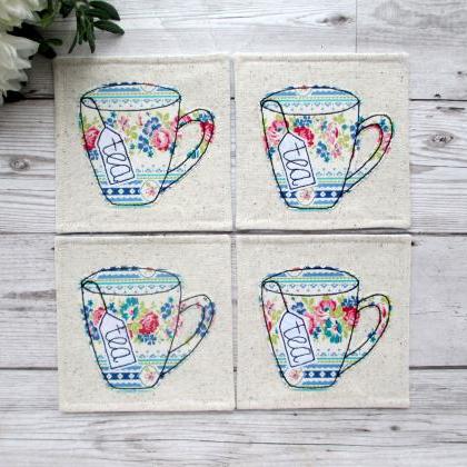 Set Of 4 Fabric Coasters, Unique Tea Gift For A..