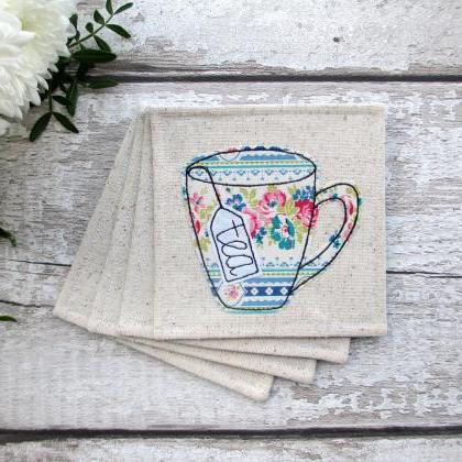 Set Of 4 Fabric Coasters, Unique Tea Gift For A..