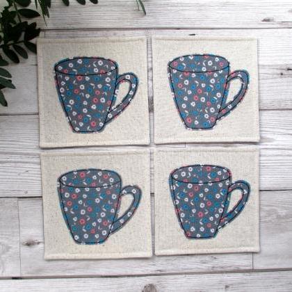 Set Of 4 Fabric Mug Coasters, Housewarming Gift..