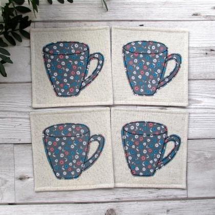 Set Of 4 Fabric Mug Coasters, Housewarming Gift..