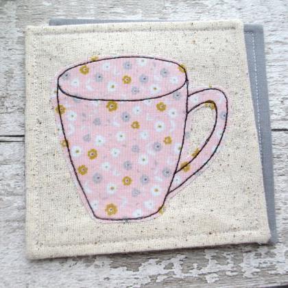 Pink Fabric Mug Coaster, Housewarming Gift For A..