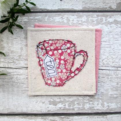 Pink Tea Mug Coaster, Gift For A Tea Drinker