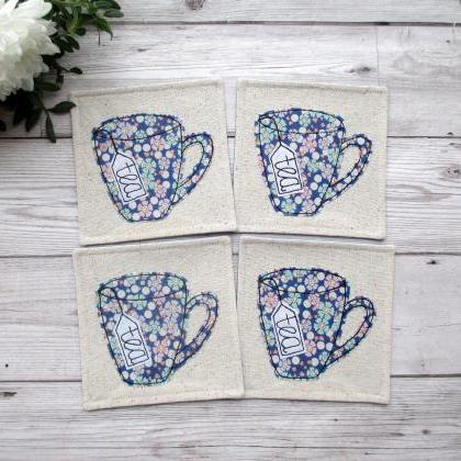 Fabric Coaster Set, Housewarming Gift For A Tea..