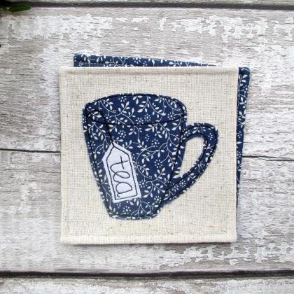 Blue Fabric Coaster, Housewarming Gift For A Tea..
