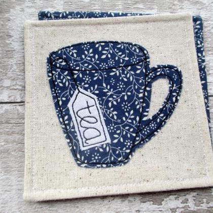 Blue Fabric Coaster, Housewarming Gift For A Tea..