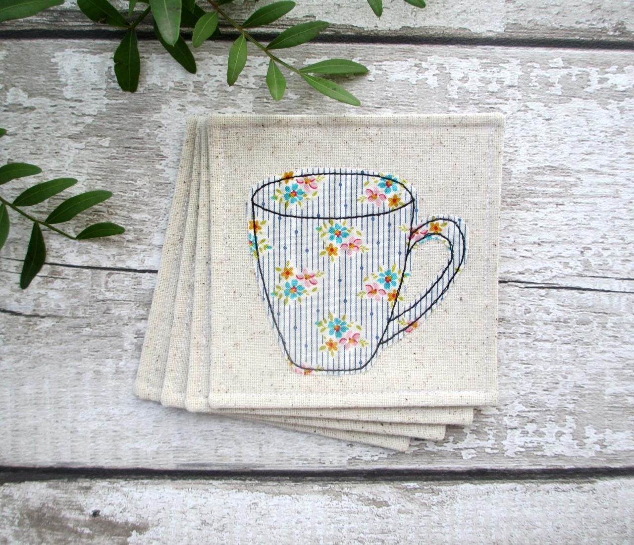 Fabric Coaster Set, Housewarming Gift For A Coffee Lover