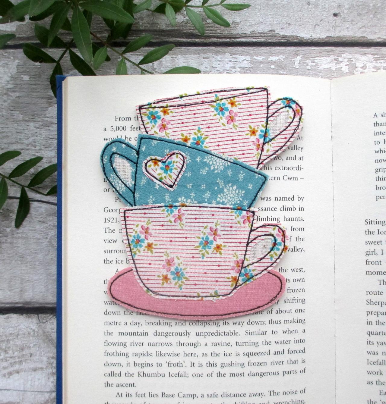 Fabric Bookmark, Tea Cup Stack Bookmark, Gift For A Tea Or Coffee Lover