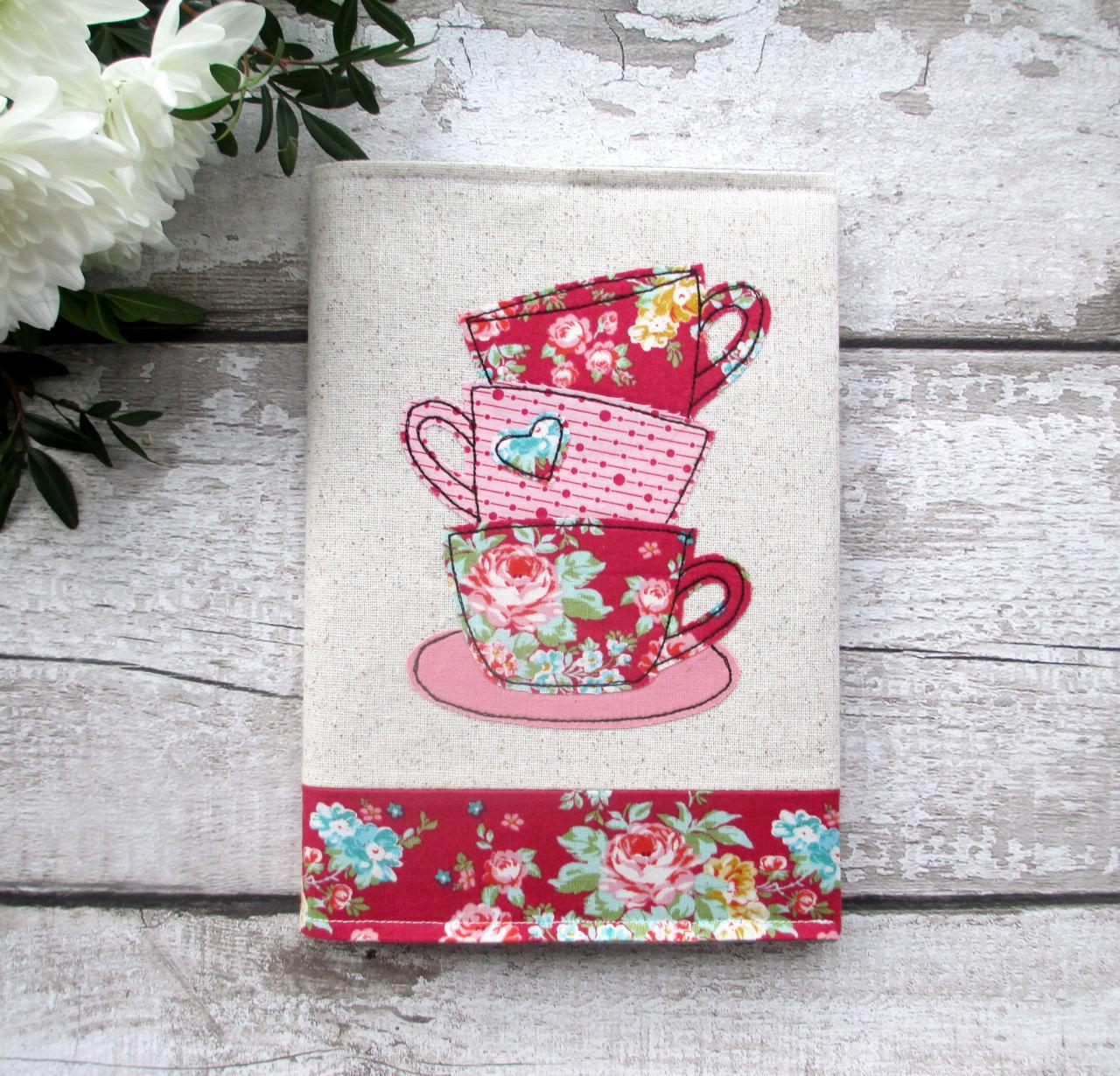A5 Fabric Notebook Cover, Journal Cover, Reusable Book Cover, Tea Lover Gift