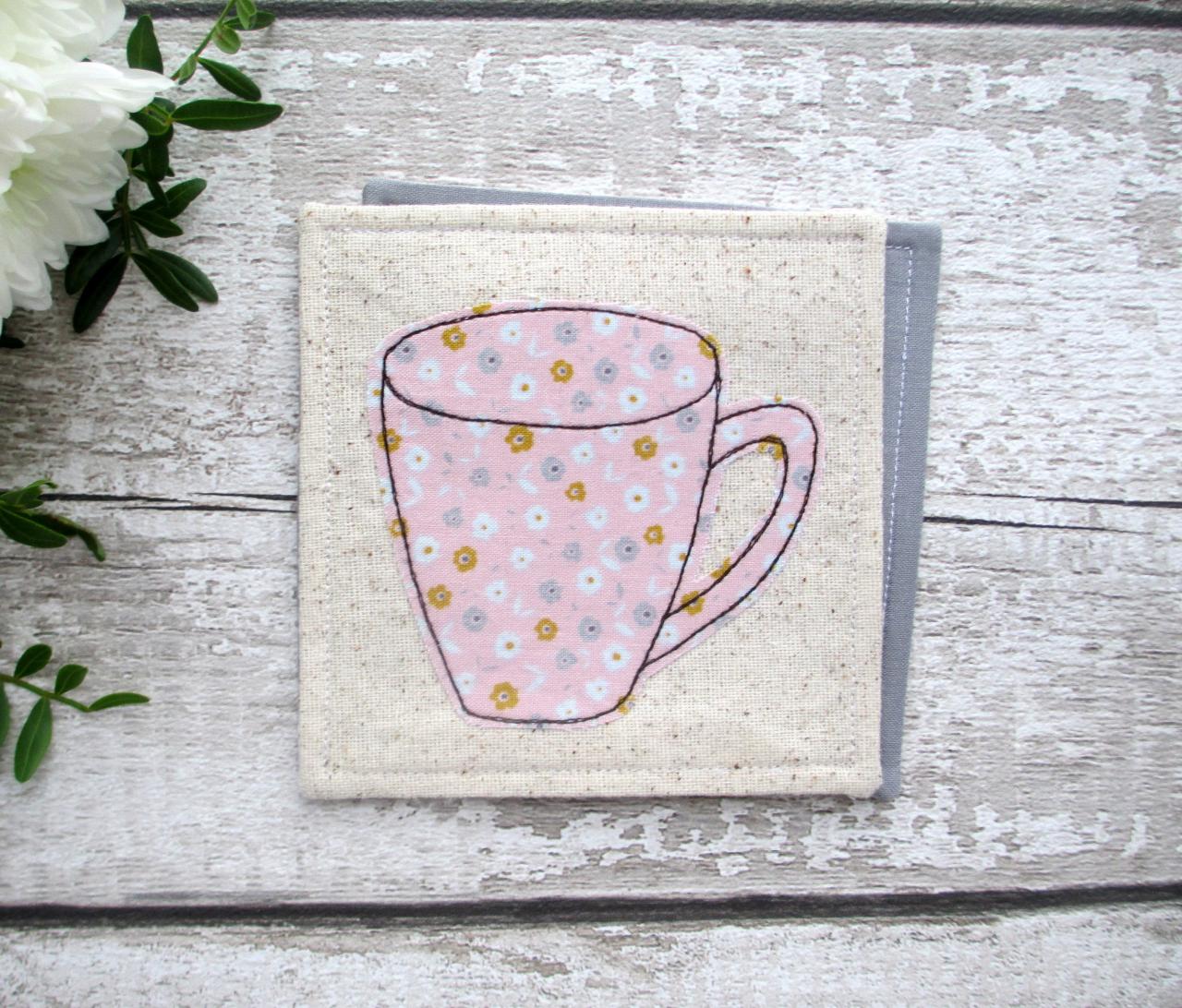 Pink Fabric Mug Coaster, Housewarming Gift For A Coffee Lover