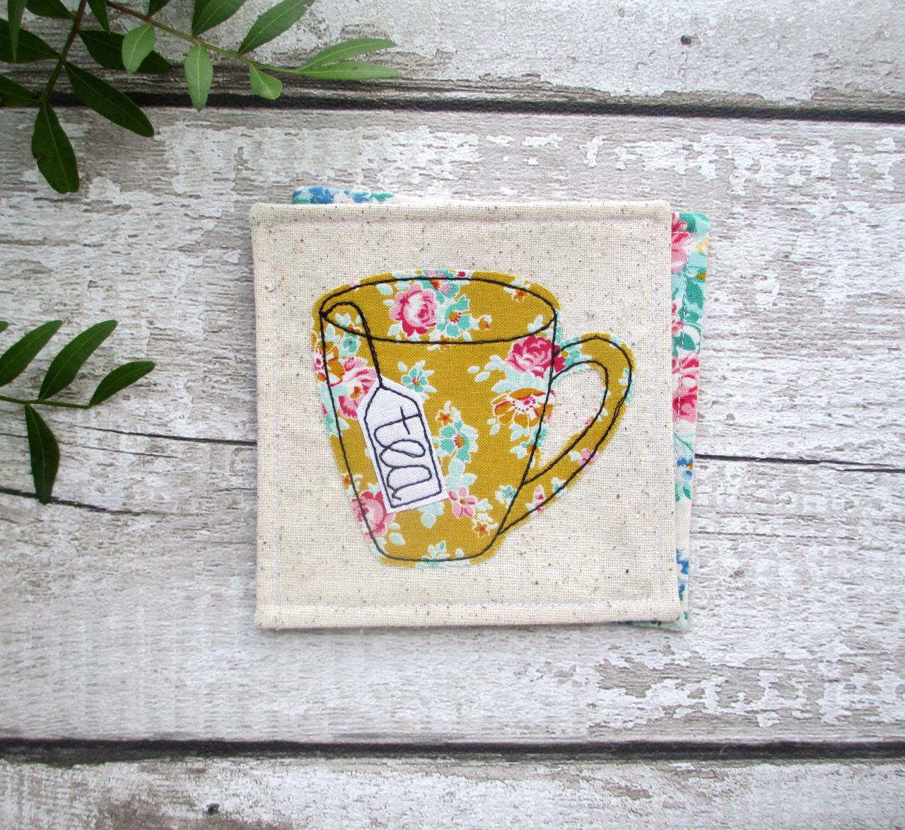Mustard Floral Tea Coaster, Birthday Gift For A Tea Lover