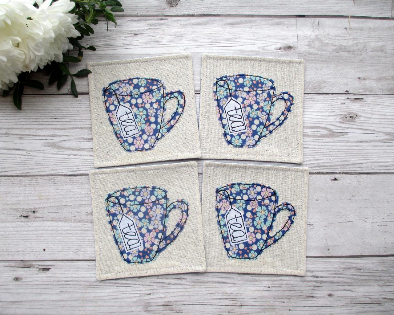 Fabric Coaster Set, Housewarming Gift For A Tea Lover