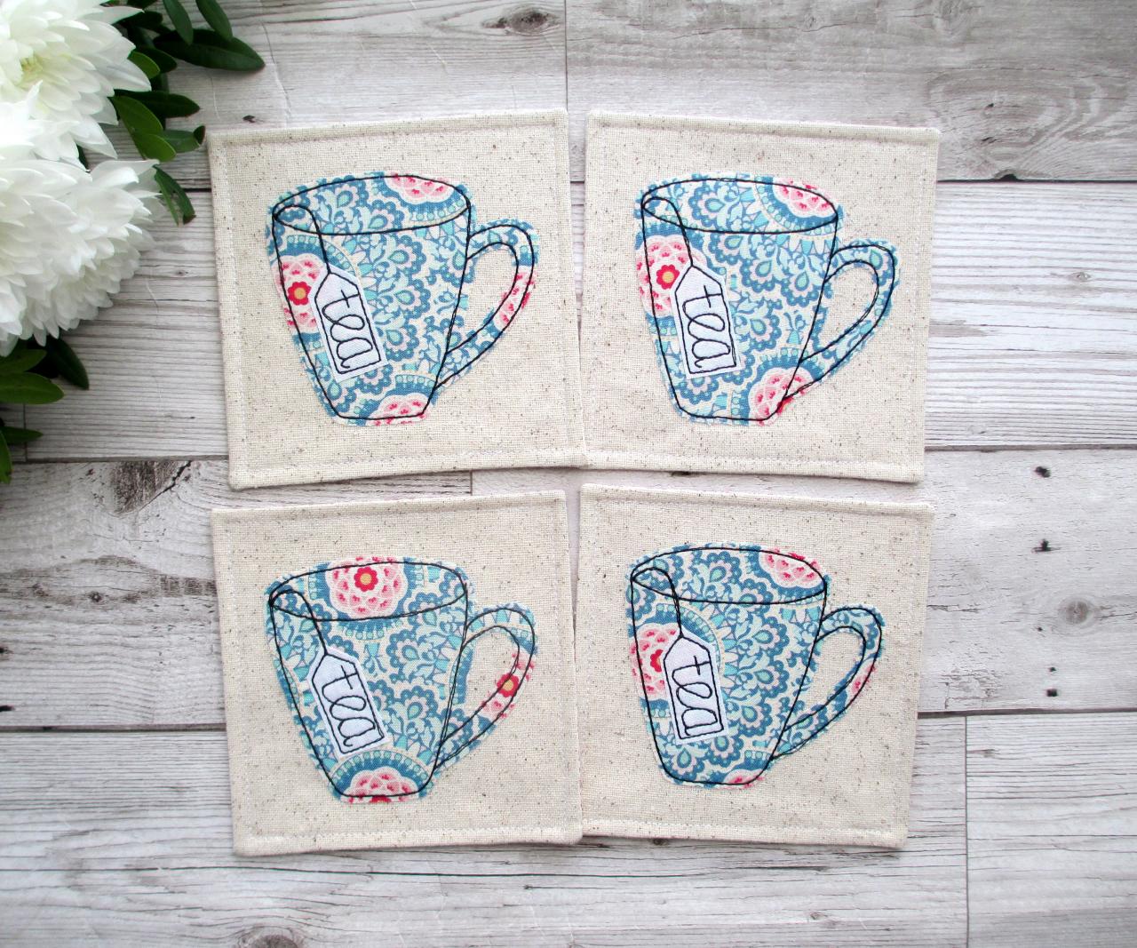 Fabric Coaster Set, Wedding Gift For Tea Lovers, Coffee Table Decor