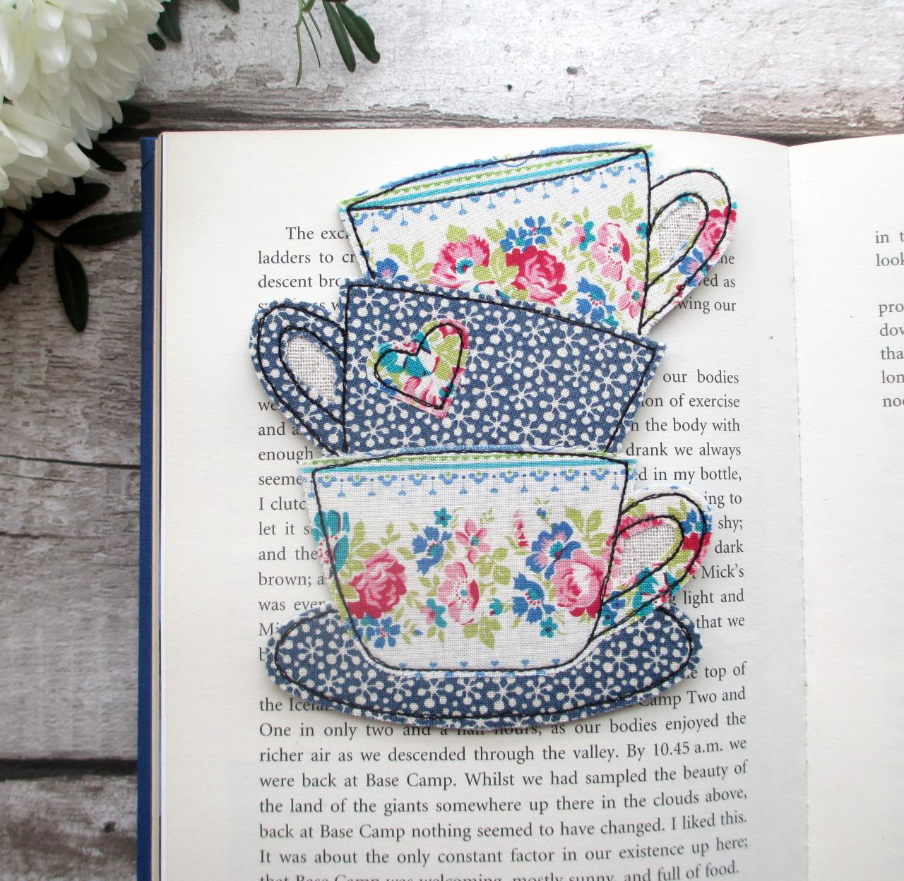 Fabric Bookmark, Book & Tea Lover Gift