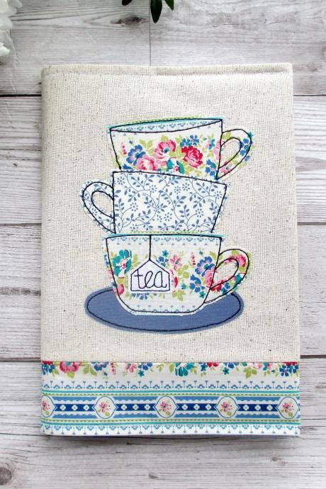 A5 Fabric Notebook, Retirement Gift For A Tea Lover, Journal Cover, Reusable Book Cover