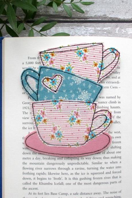 Fabric Bookmark, Tea Cup Stack Bookmark, Gift For A Tea Or Coffee Lover