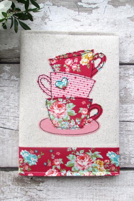 A5 Fabric Notebook Cover, Journal Cover, Reusable Book Cover, Tea Lover Gift