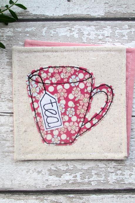 Pink Tea Mug Coaster, Gift For A Tea Drinker