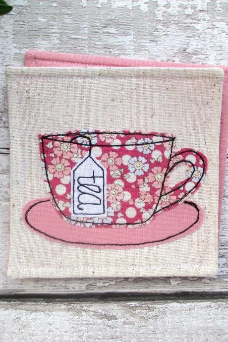 Pink Floral Tea Coaster, Retirement Gift For Her, New Home Gift