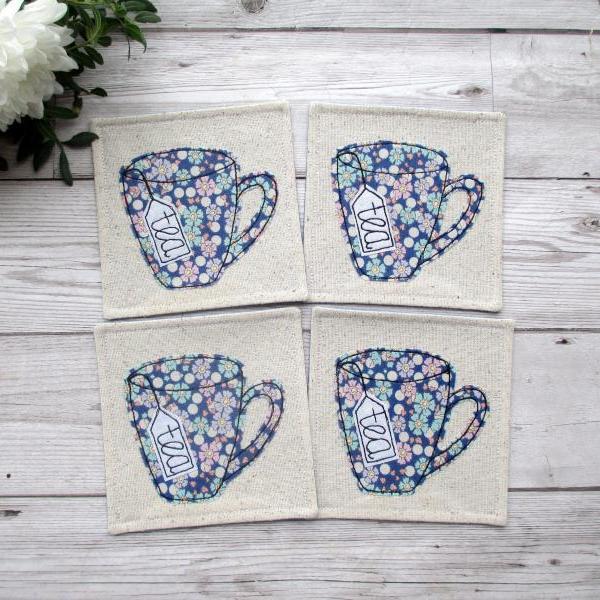 Fabric Coaster Set, Housewarming Gift For a Tea Lover
